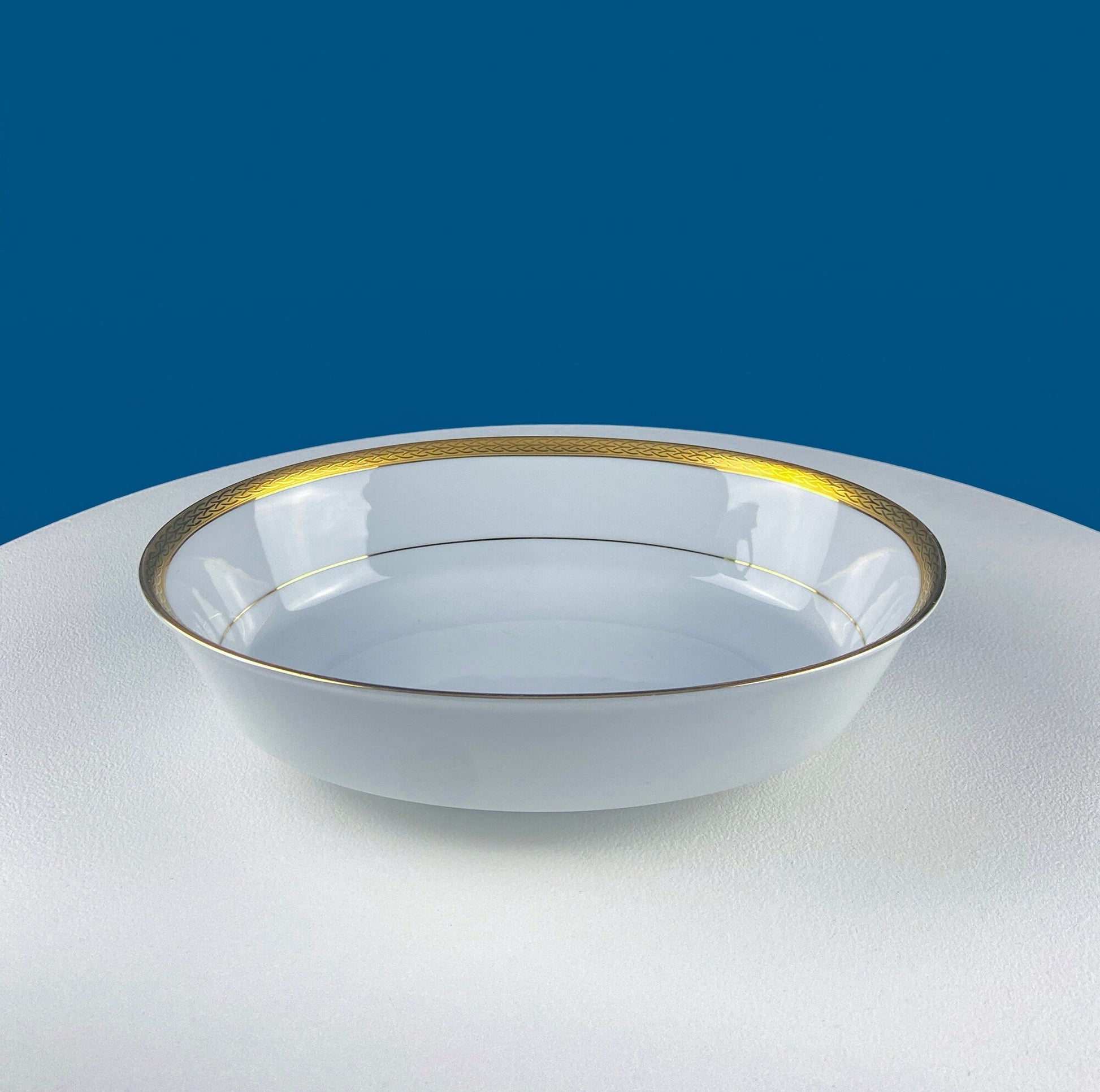 White Porcelain Oval Serving Bowl with Embossed Gold Band. Wedding Band China. Contemporary Noritake Queen's Gold. Dining Room Decor. - Tampa Home & Garden Store
