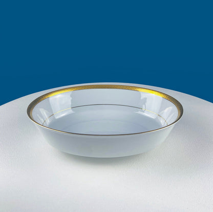 White Porcelain Oval Serving Bowl with Embossed Gold Band. Wedding Band China. Contemporary Noritake Queen's Gold. Dining Room Decor. - Tampa Home & Garden Store