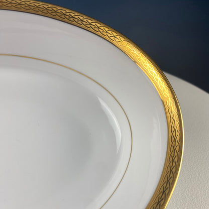 White Porcelain Oval Serving Bowl with Embossed Gold Band. Wedding Band China. Contemporary Noritake Queen's Gold. Dining Room Decor. - Tampa Home & Garden Store