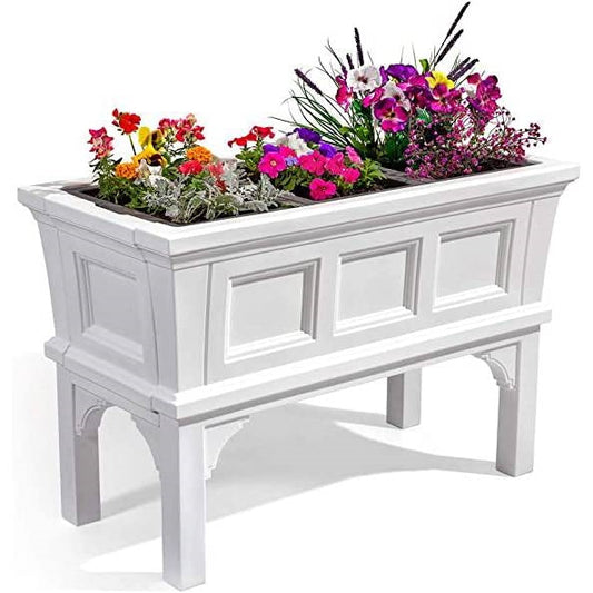 White Rectangular Raised Garden Bed Planter Box with Removeable Trays - Tampa Home & Garden Store