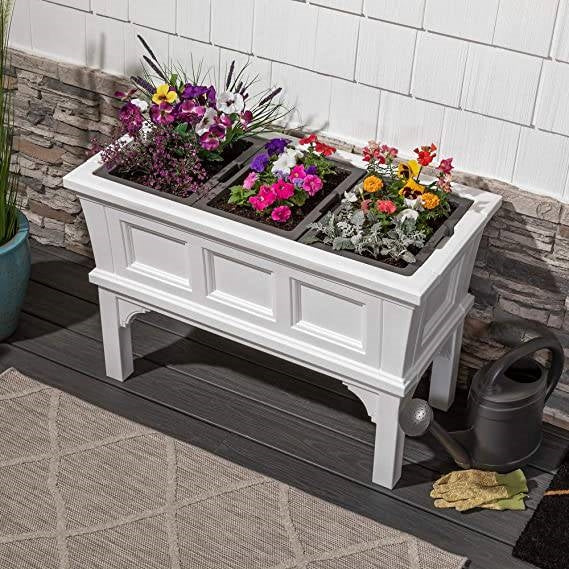 White Rectangular Raised Garden Bed Planter Box with Removeable Trays - Tampa Home & Garden Store