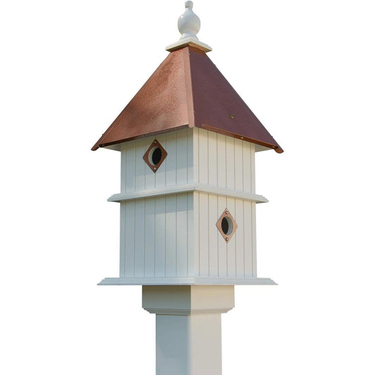 White Two Story Songbird BirdHouse with Copper Colored Roof - Made in USA - Tampa Home & Garden Store