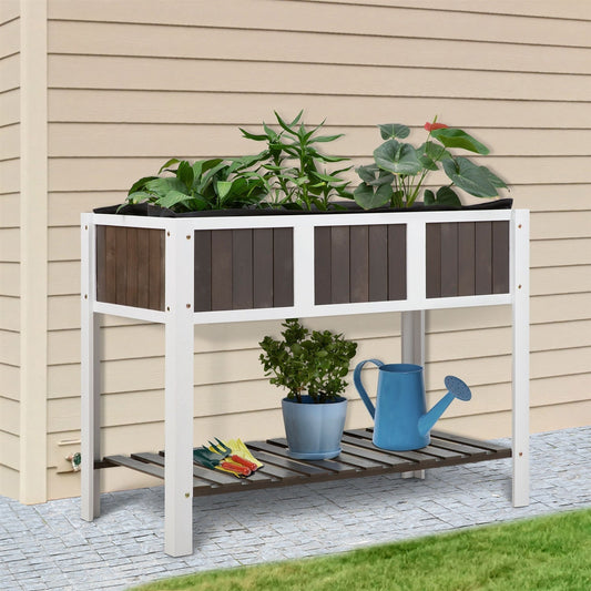 White Wooden 2 Level Elevated Raised Garden Planter Bed - Tampa Home & Garden Store