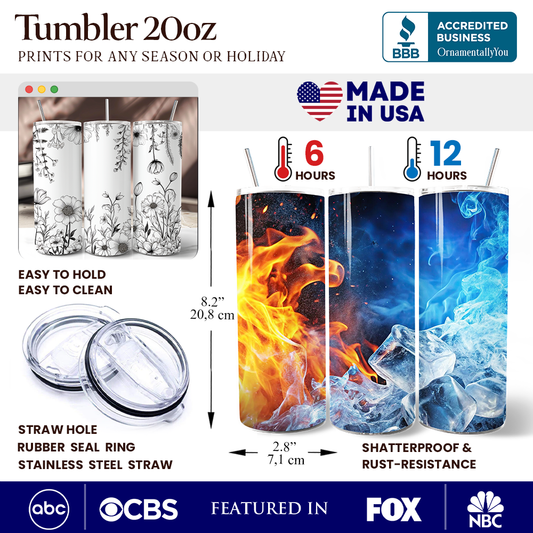 White and Black Wild Flowers Tumbler With Lid and Stainless Steel Straw, Beautiful Spring Travel Mug Gift - Tampa Home & Garden Store