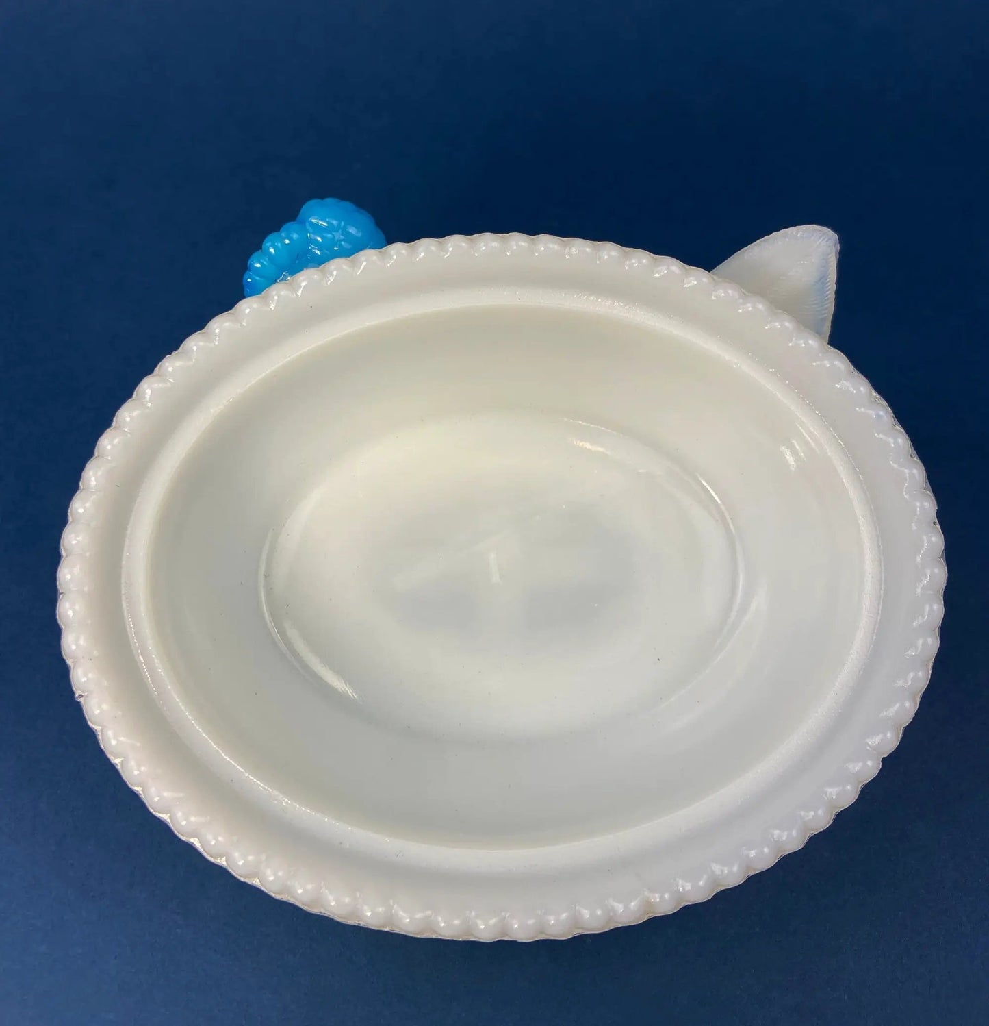 White and Blue Glass Hen in a Basket. Milk Glass Chicken Sitting on Eggs in a Basket. Butter Dish, Storage Bowl with Lid. Collectible Hen. - Tampa Home & Garden Store