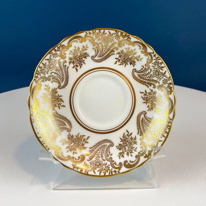 White and Gold Cup and Saucer. Paragon Porcelain, By Appointment to Her Majesty the Queen Potters. Dining Room Cabinet Display. - Tampa Home & Garden Store