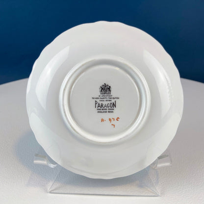 White and Gold Cup and Saucer. Paragon Porcelain, By Appointment to Her Majesty the Queen Potters. Dining Room Cabinet Display. - Tampa Home & Garden Store