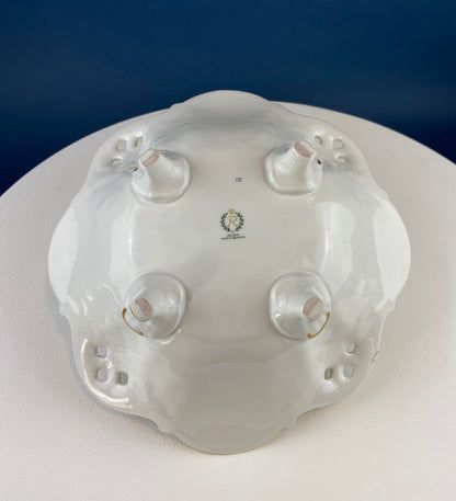 White and Gold Rosenthal Bowl.  Antique Footed Porcelain Serving Dish with Scalloped Rim and Reticulated Motif. Stunning Wedding Gift. - Tampa Home & Garden Store
