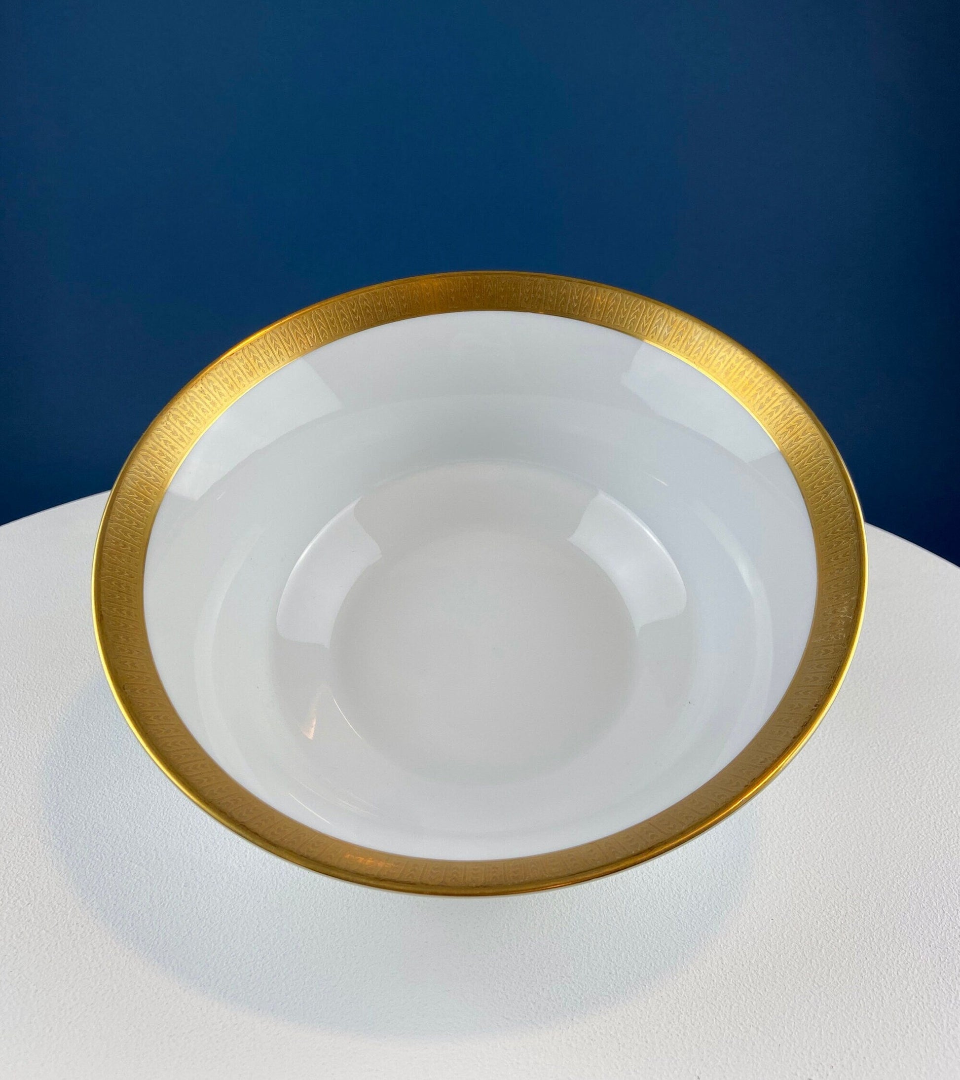 White and Gold Sango Porcelain, Georgetown Bowl. Wedding Band Pattern Porcelain Serving Dish.  Wedding Gift. - Tampa Home & Garden Store
