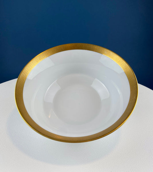 White and Gold Sango Porcelain, Georgetown Bowl. Wedding Band Pattern Porcelain Serving Dish.  Wedding Gift. - Tampa Home & Garden Store