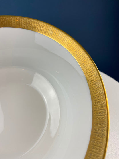 White and Gold Sango Porcelain, Georgetown Bowl. Wedding Band Pattern Porcelain Serving Dish.  Wedding Gift. - Tampa Home & Garden Store