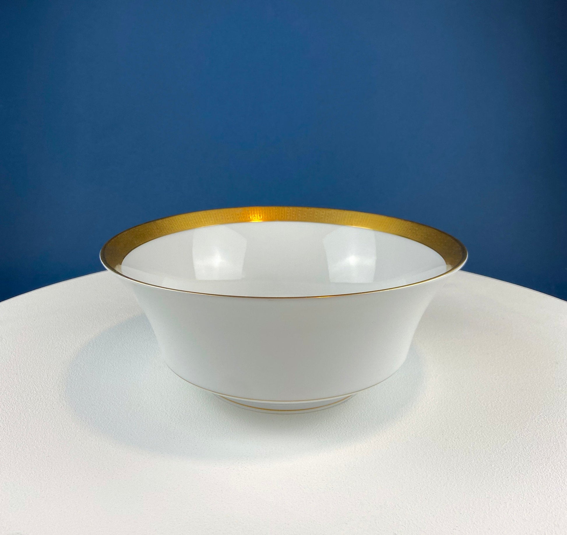 White and Gold Sango Porcelain, Georgetown Bowl. Wedding Band Pattern Porcelain Serving Dish.  Wedding Gift. - Tampa Home & Garden Store