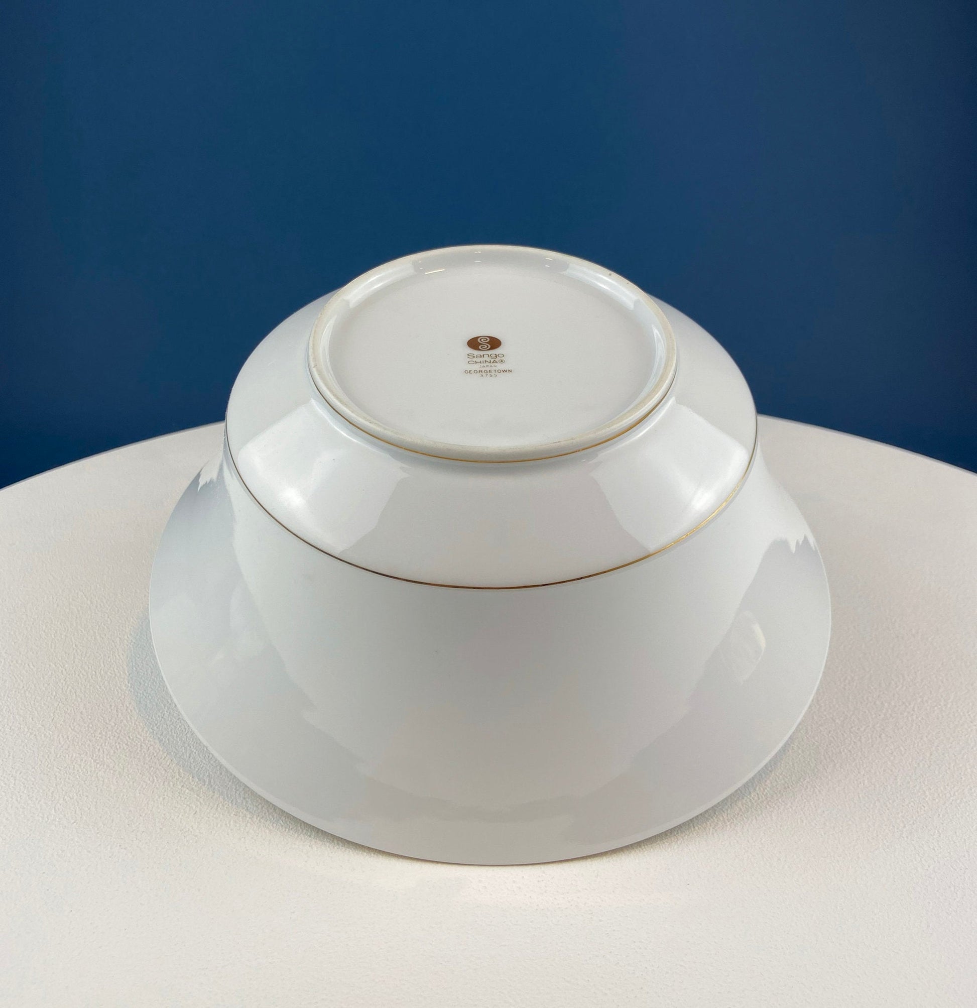 White and Gold Sango Porcelain, Georgetown Bowl. Wedding Band Pattern Porcelain Serving Dish.  Wedding Gift. - Tampa Home & Garden Store