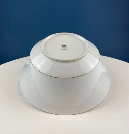 White and Gold Sango Porcelain, Georgetown Bowl. Wedding Band Pattern Porcelain Serving Dish.  Wedding Gift. - Tampa Home & Garden Store