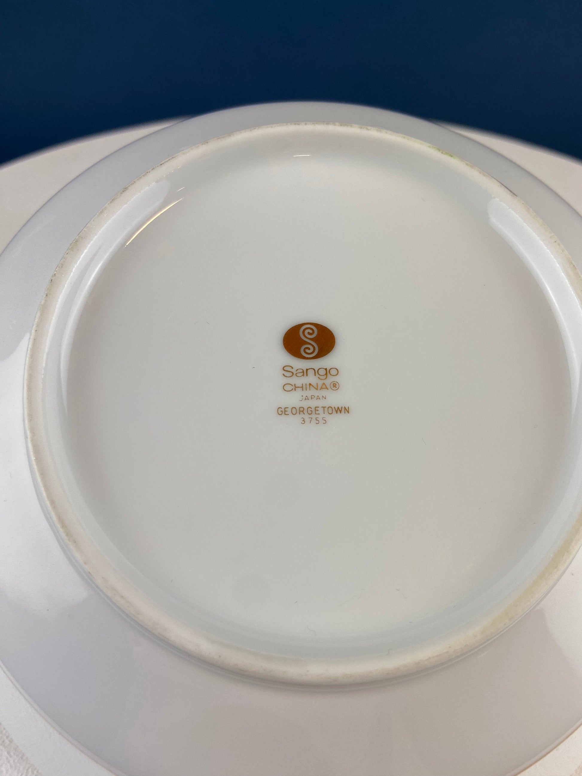 White and Gold Sango Porcelain, Georgetown Bowl. Wedding Band Pattern Porcelain Serving Dish.  Wedding Gift. - Tampa Home & Garden Store