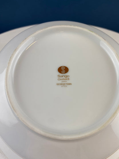 White and Gold Sango Porcelain, Georgetown Bowl. Wedding Band Pattern Porcelain Serving Dish.  Wedding Gift. - Tampa Home & Garden Store