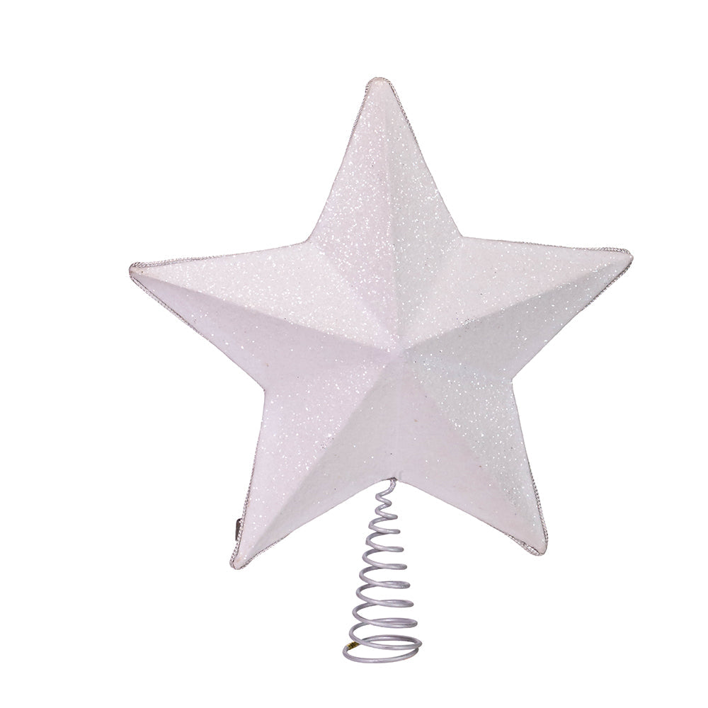 White and Silver Star Treetop - 13 Inch - Tampa Home & Garden Store
