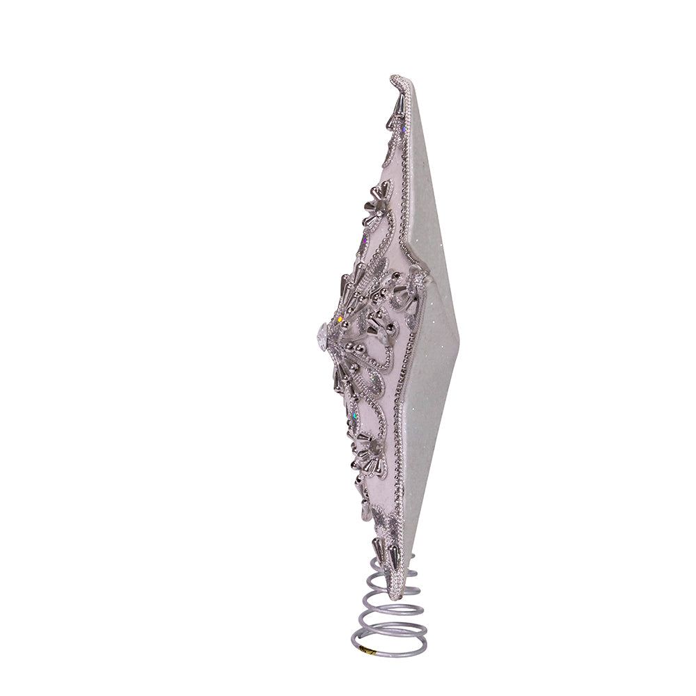 White and Silver Star Treetop - 13 Inch - Tampa Home & Garden Store
