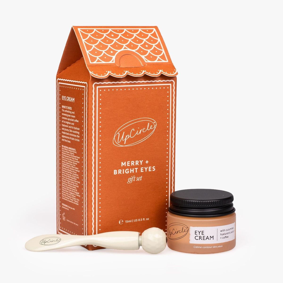 UpCircle Merry + Bright Eyes gift set with orange decorative box and eye cream jar on Tampa Home & Garden Store