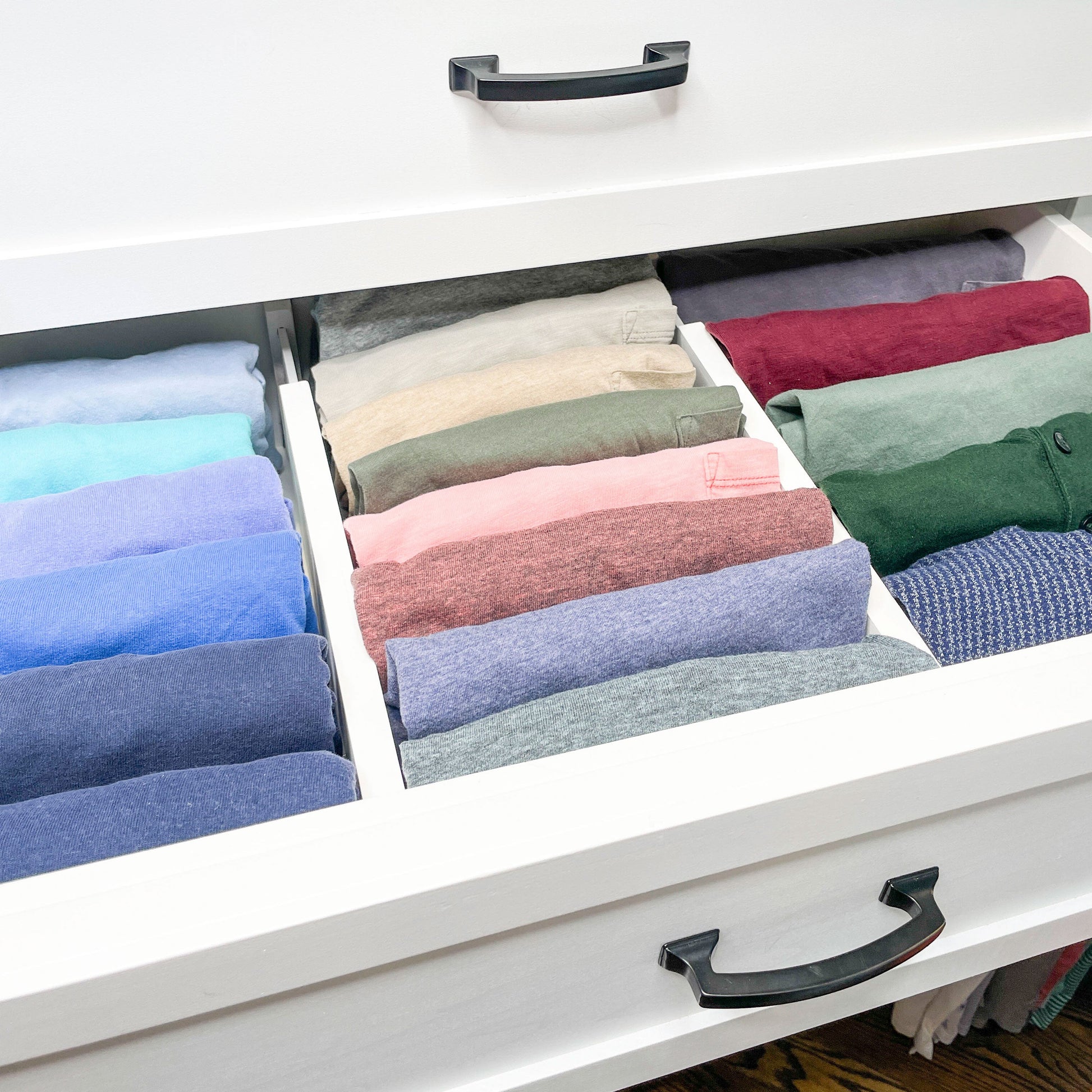 Bamboo Expandable Drawer Dividers White by Horderly organizing dresser drawer folded towels on Tampa Home & Garden Store