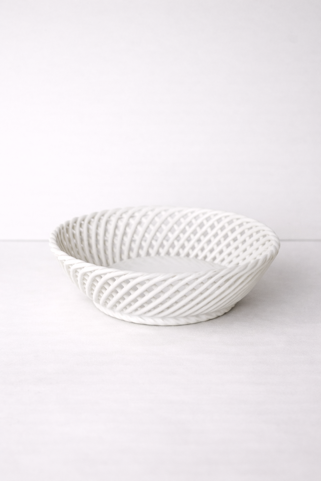 Hand Woven Ceramic Basket in Beige and Pink