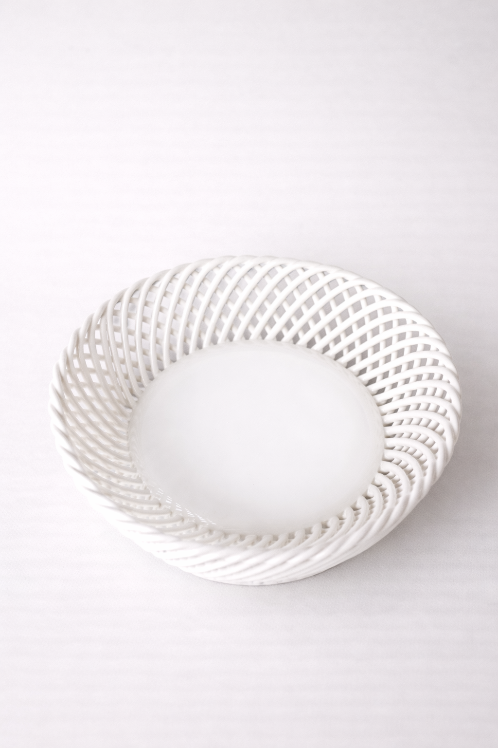 Hand Woven Ceramic Basket in Beige and Pink