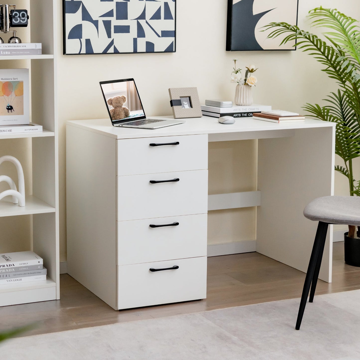 Escritorio para computadora de 43.5 pulgadas con 4 cajones grandes - Blanco