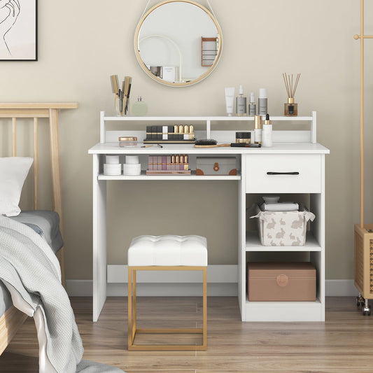 White Desk with Charging Station and Adjustable Shelf for Home Office-White - Tampa Home & Garden Store