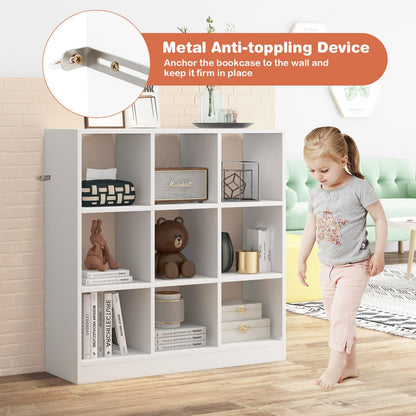 Estantería moderna de 9 cubos con 2 kits antivuelco para libros, juguetes y adornos - Blanca