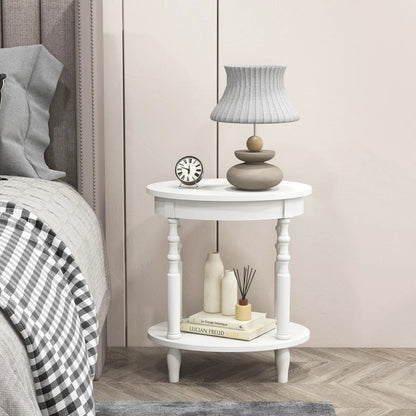 Oval Side Table With Storage Shelf and Wood Legs