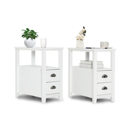 Set of 2 Wooden End Tables with Drawers and Shelf