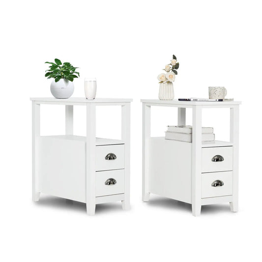 Set of 2 Wooden End Tables with Drawers and Shelf