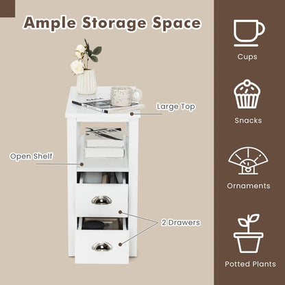 Set of 2 Wooden End Tables with Drawers and Shelf