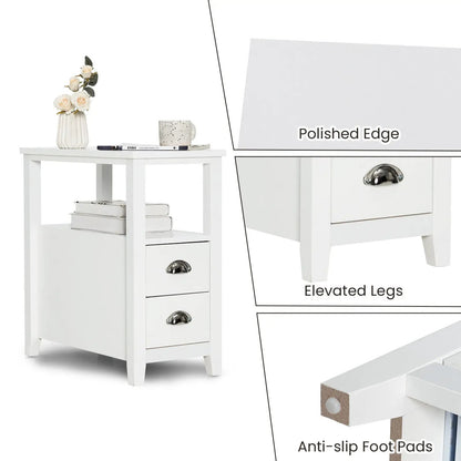 Set of 2 Wooden End Tables with Drawers and Shelf