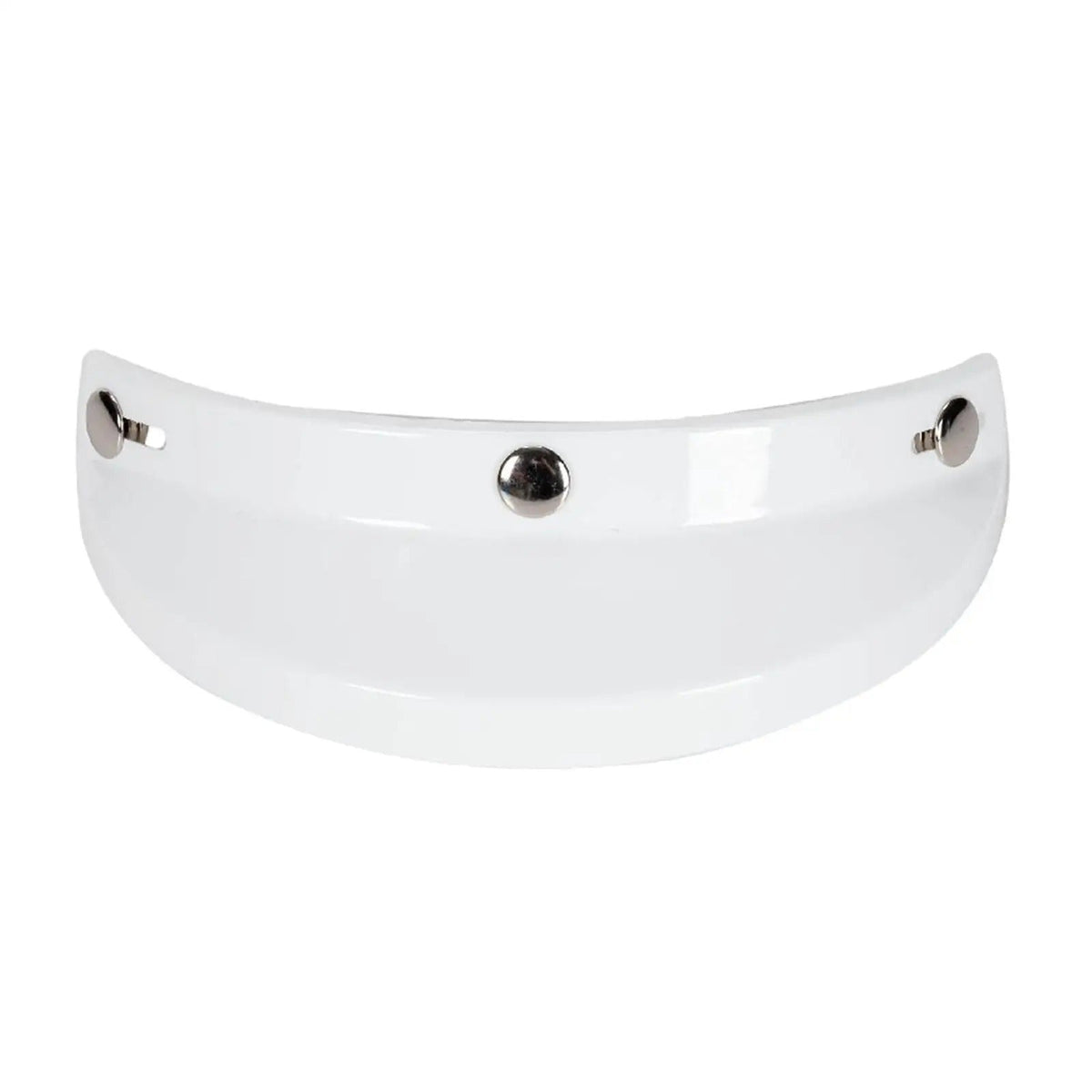 Visor for 3/4 helmet, white curved visor with chrome snaps and center fastener, BikerZoneZ on Tampa Home & Garden Store