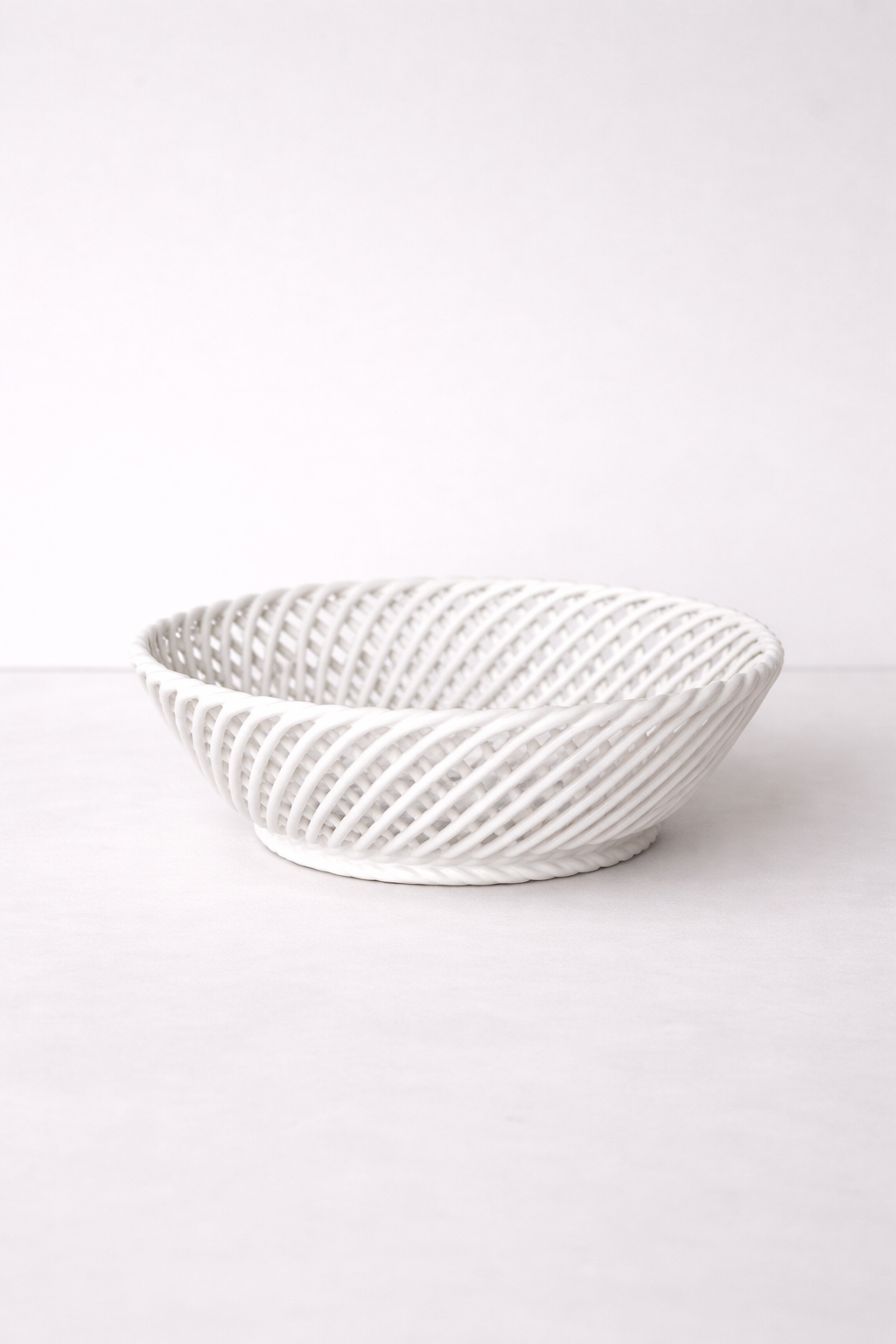 Hand Woven Ceramic Basket in Beige and Pink