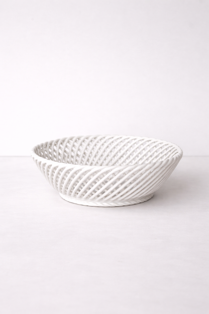 Hand Woven Ceramic Basket in Beige and Pink
