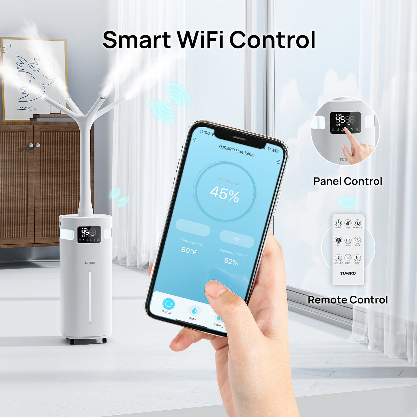 Humidificador comercial Greenland de 5,3 galones para habitaciones grandes, con conexión WiFi 