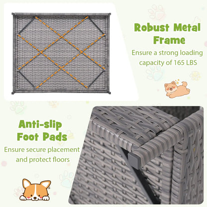 Wicker Dog House Elevated Bed with Canopy