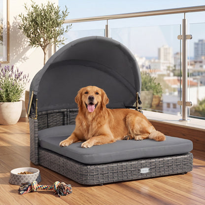 Wicker Dog House by DirectDeals with adjustable gray canopy and cushioned base on Tampa Home & Garden Store