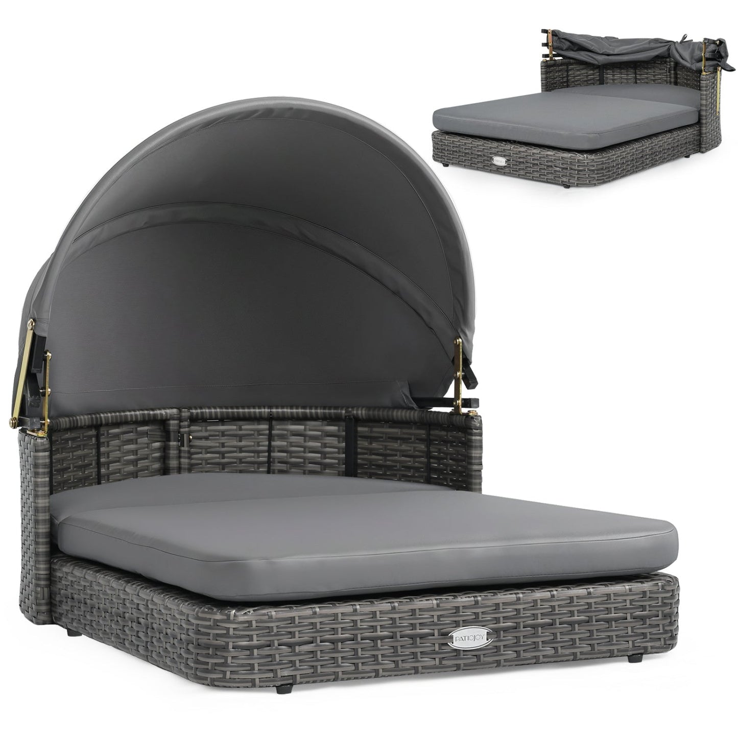Wicker dog house with adjustable canopy and gray cushions PatioJoy on Tampa Home & Garden Store