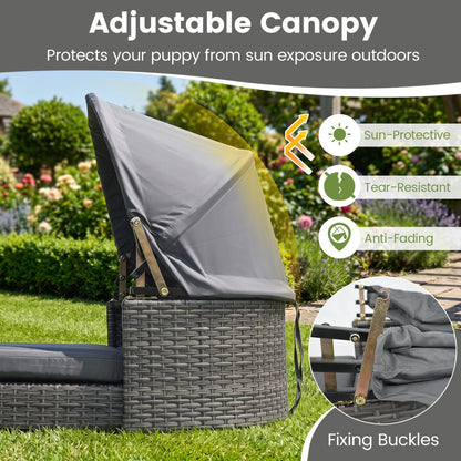 Wicker Dog House by DirectDeals with Adjustable Canopy in gray rattan cushions on Tampa Home & Garden Store