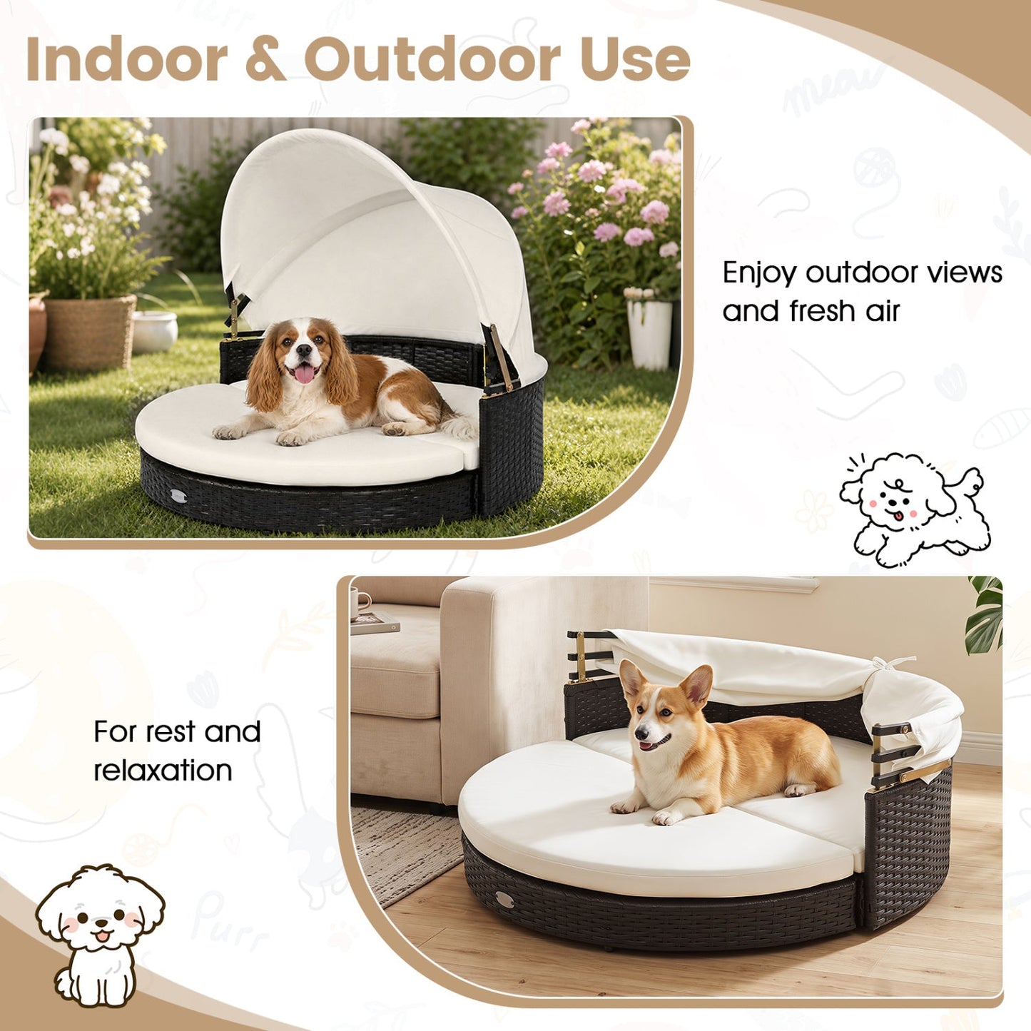 Wicker Dog House by DirectDeals with Retractable Canopy & Cushion, dark brown outdoor/indoor wicker on Tampa Home & Garden Store