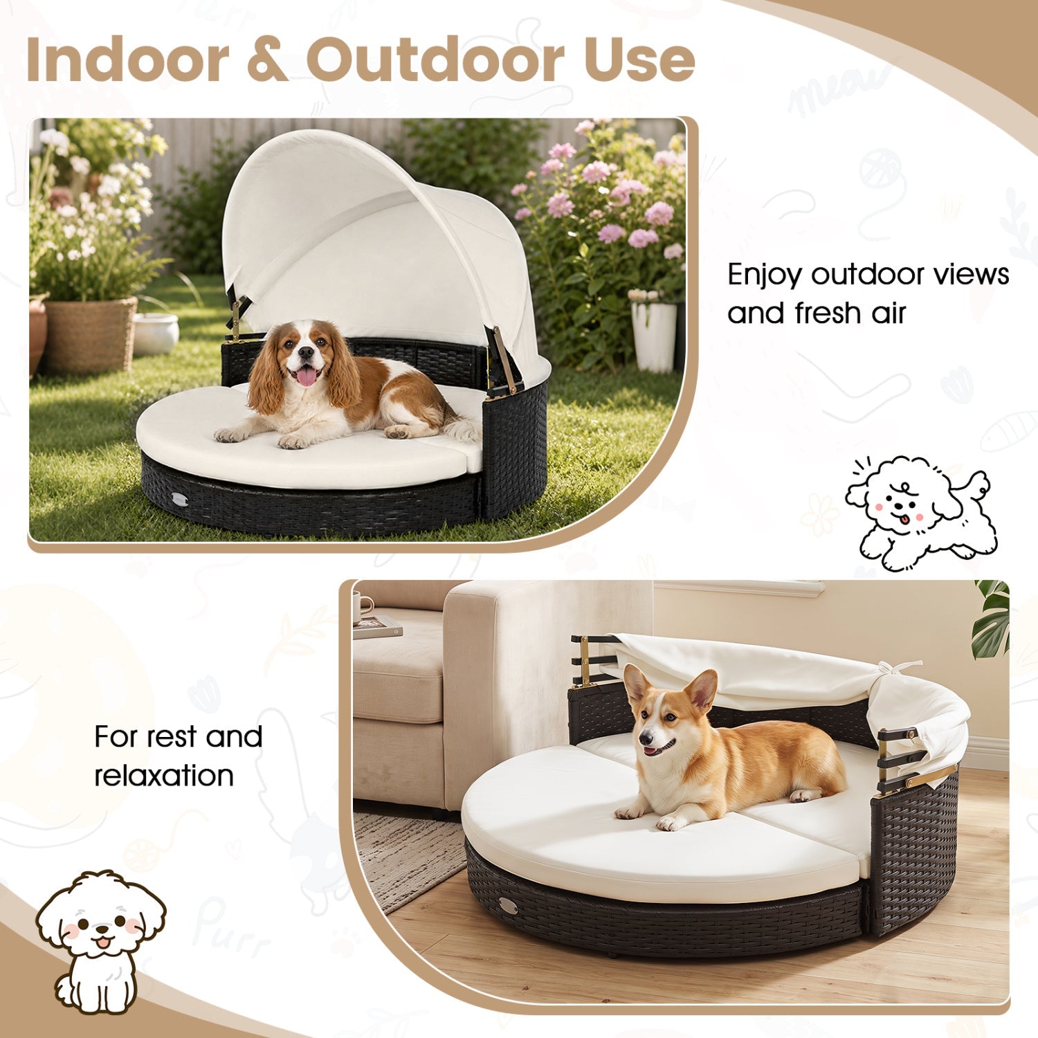 Wicker Dog House by DirectDeals with Retractable Canopy & Cushion, dark brown outdoor/indoor wicker on Tampa Home & Garden Store