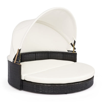 Wicker Dog House with retractable white canopy and cushioned seat DirectDeals on Tampa Home & Garden Store