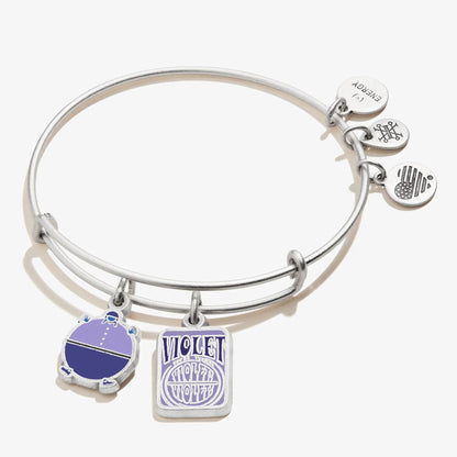 Willy Wonka Violet Duo Charm Bangle silver bracelet with violet charms by Alex and Ani on Tampa Home & Garden Store