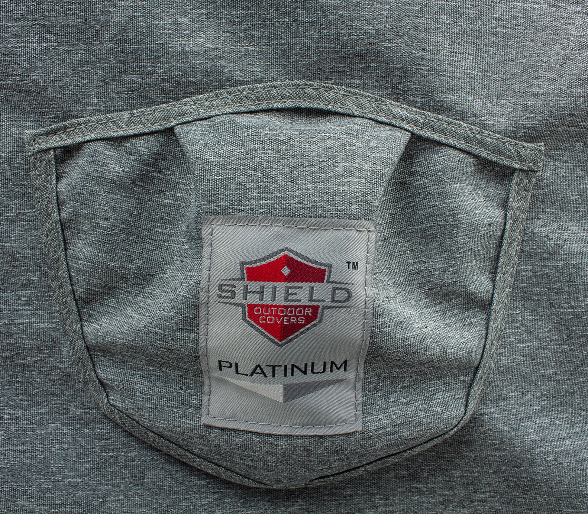 Dining Table Cover Platinum Series gray fabric with Shield Outdoor Covers badge on Tampa Home & Garden Store