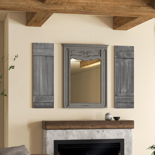 36 x 11 Inch Farmhouse Paulownia Wood Window Shutters Set of 2 for Windows-Dark Gray - Tampa Home & Garden Store