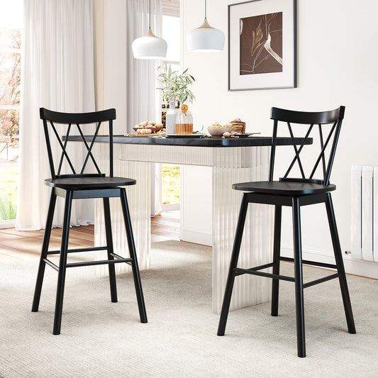 Set of 2 Windsor Bar Stool with Ergonomic Backrest and Footrests-29 inches - Tampa Home & Garden Store
