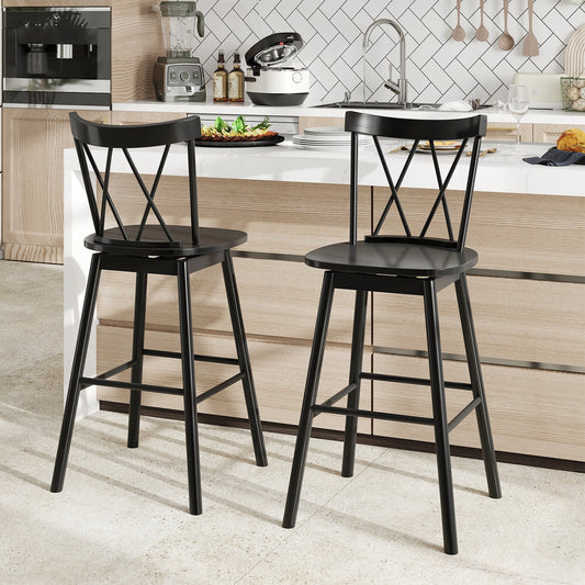 Set of 2 Windsor Bar Stool with Ergonomic Backrest and Footrests-29 inches - Tampa Home & Garden Store